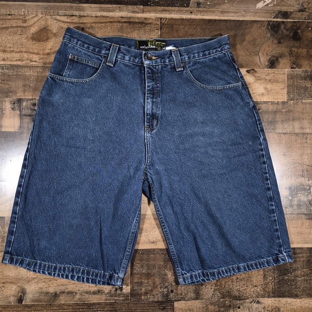 Vintage Anchor Blue Baggy Shorts Jorts Men 36 Blue Denim Y2K Grunge Skate
